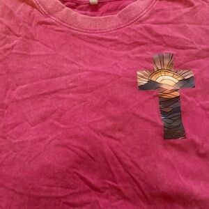 Vibrant Pink  Tee with Artistic Cross Design